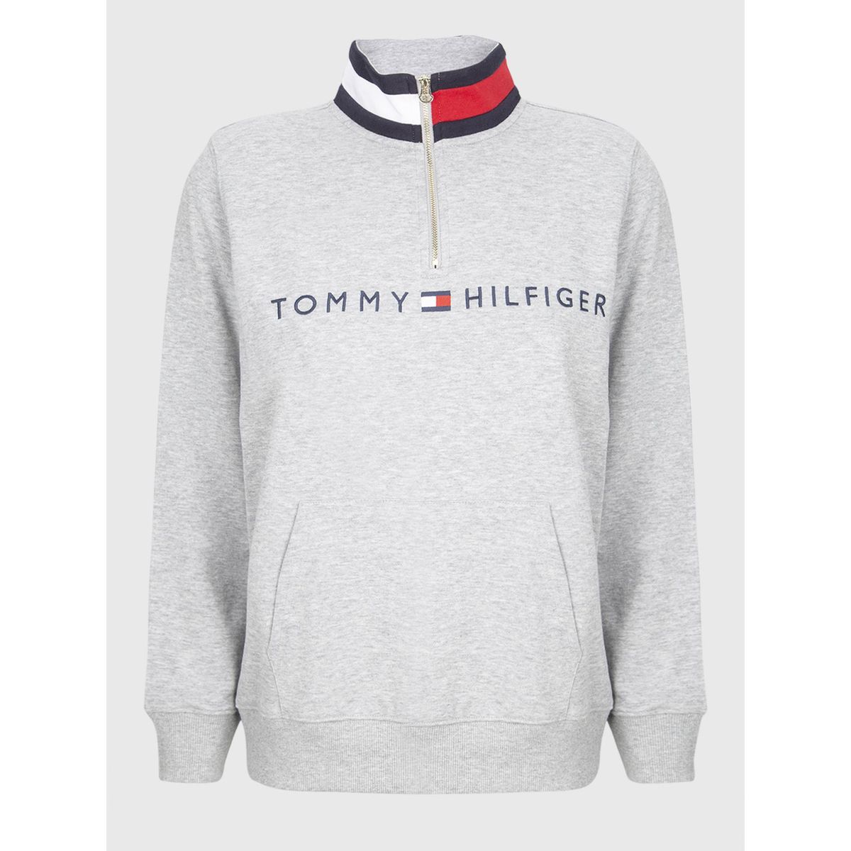 TOMMY HILFIGER - Polerón Cuello Alto Con Cierre Gris Tommy Hilfiger