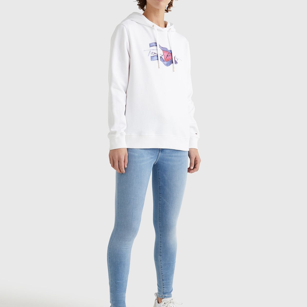 TOMMY HILFIGER - Polerón Con Gorro Y Logo Ondulante Blanco Tommy Hilfiger