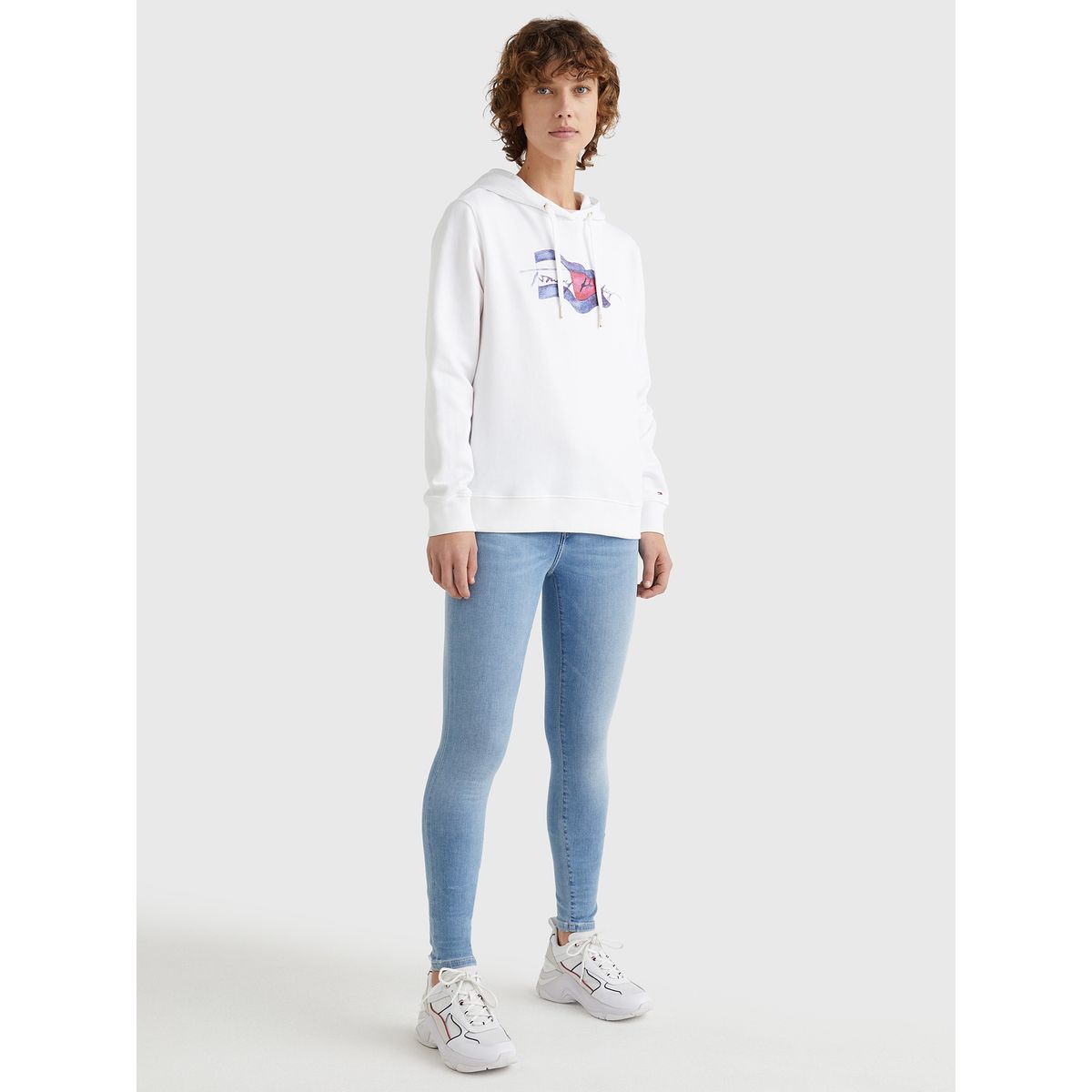 TOMMY HILFIGER - Polerón Con Gorro Y Logo Ondulante Blanco Tommy Hilfiger