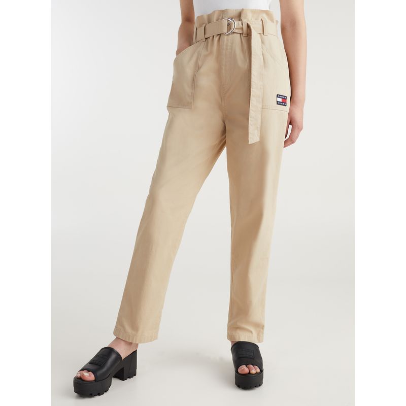 TOMMY HILFIGER - Pantalón Mom Con Cintura Paperbag Beige Tommy Jeans