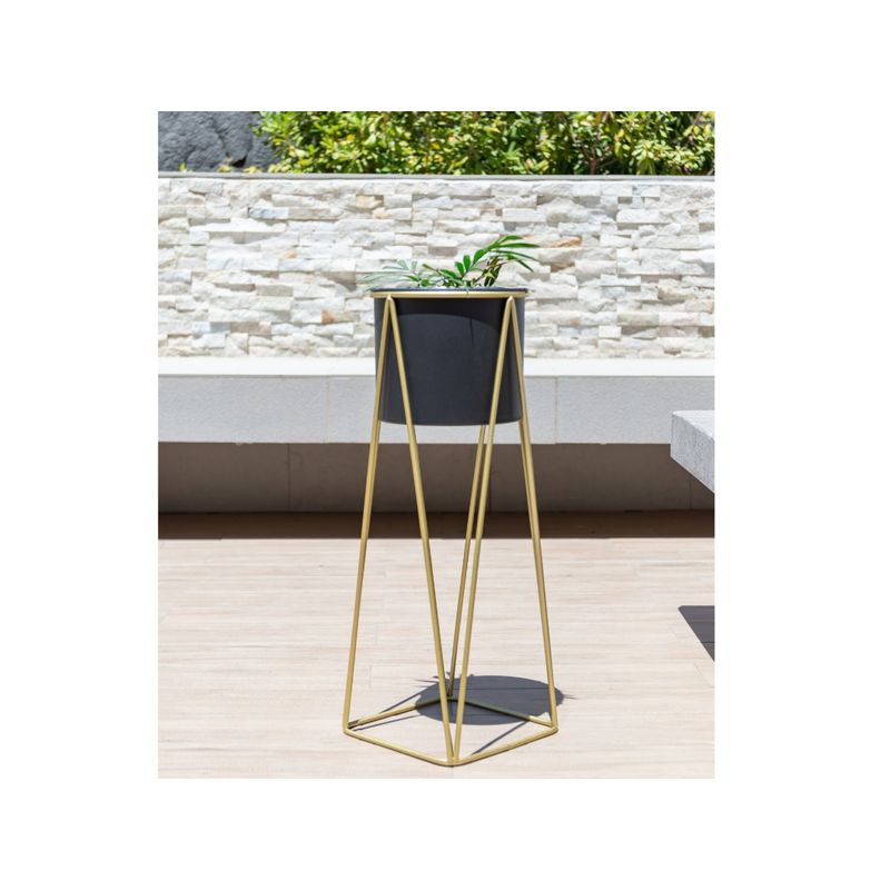 KAUTIVA - Macetero Negro Gala con Pedestal Dorado M