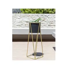 KAUTIVA - Macetero Negro Gala con Pedestal Dorado M