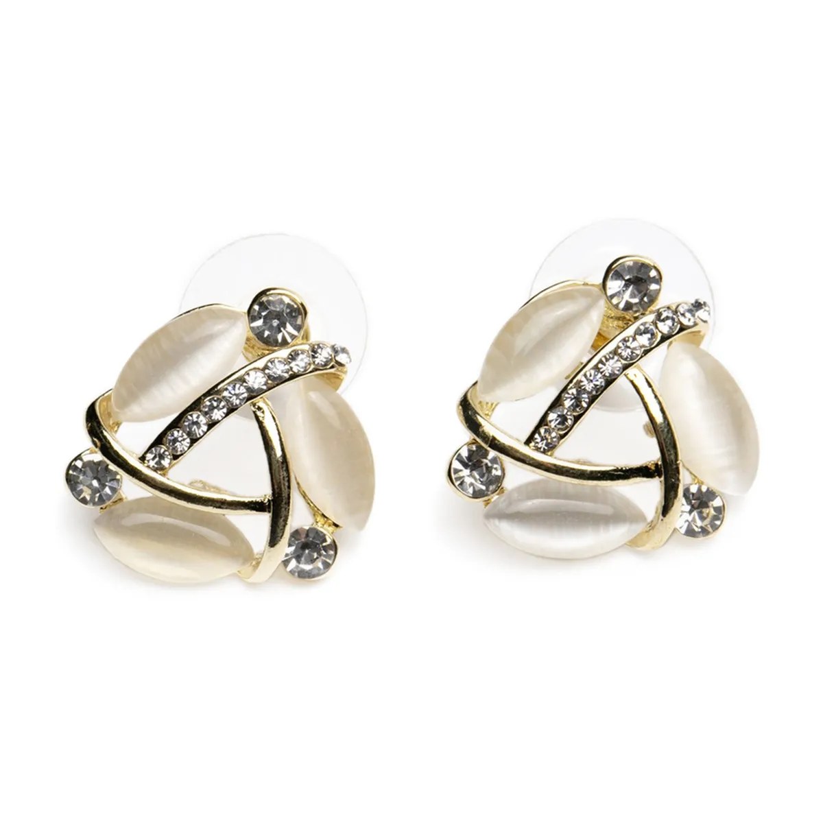 DDETALLES - Aros de Mujer Pendientes Tríangulos color Oro y Perlas.-