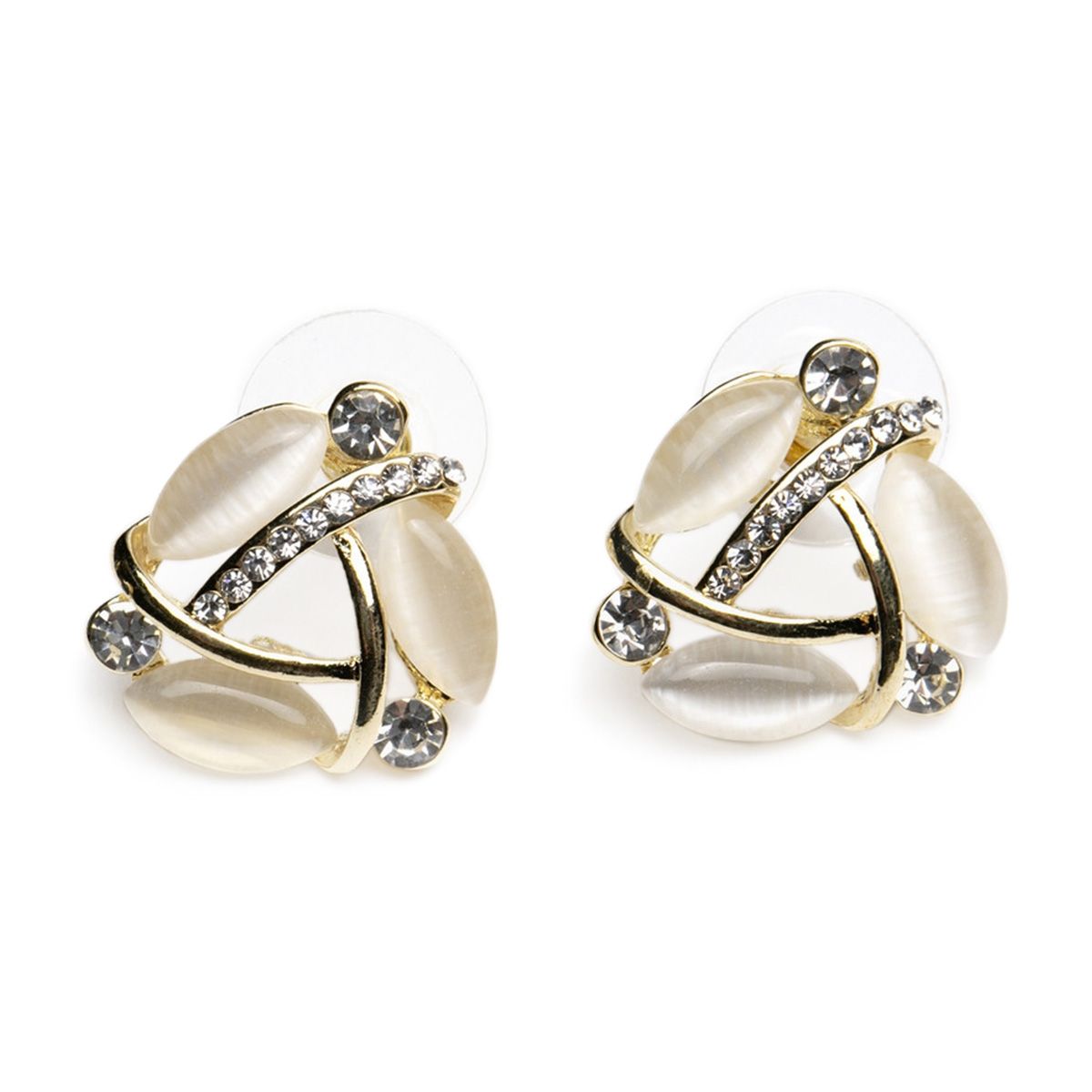 DDETALLES - Aros de Mujer Pendientes Tríangulos color Oro y Perlas.-