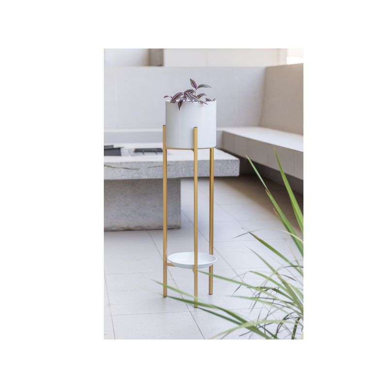 GENERICO - Macetero Elite Blanco con Pedestal Dorado L