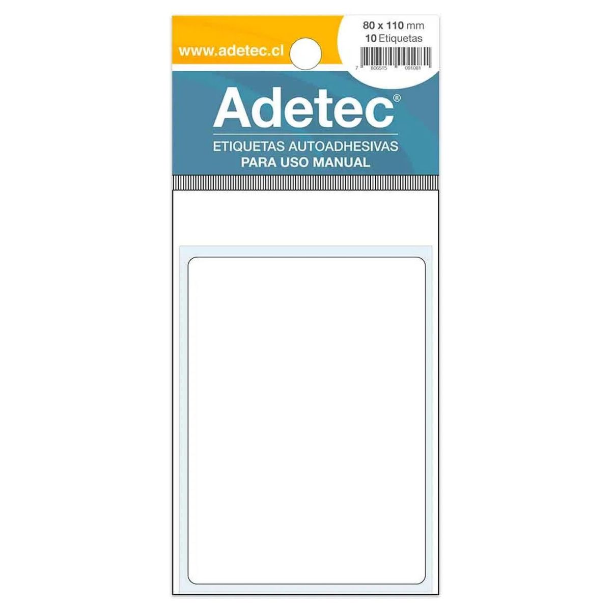 ADETEC - 10 Etiquetas Manual Adetec Rectangular Blanca 80x110 mm