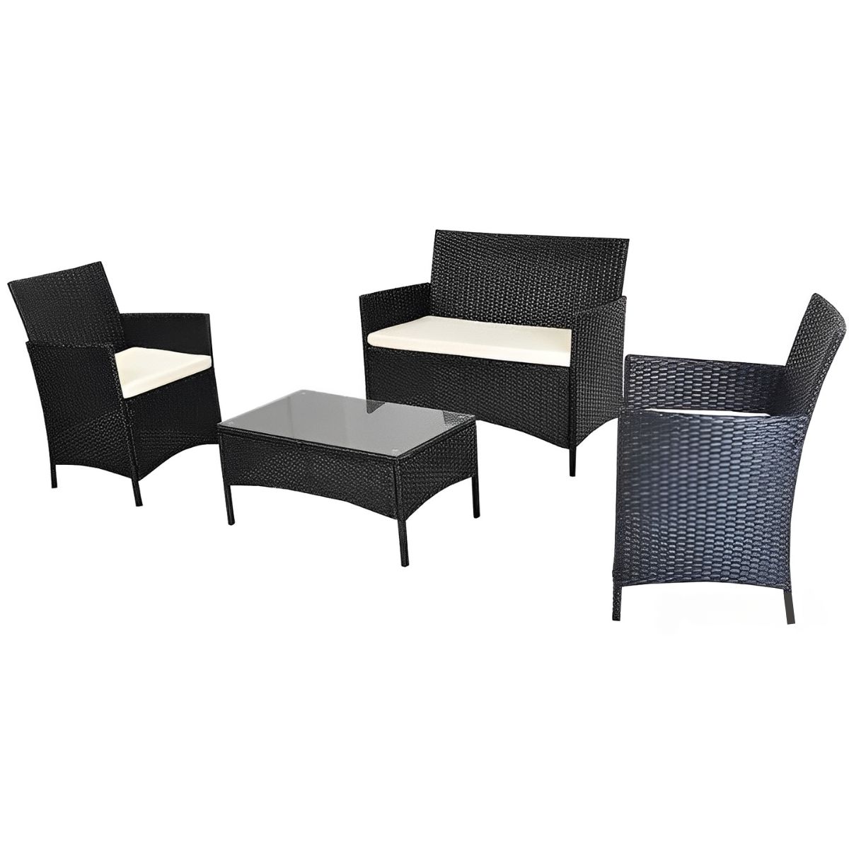 SPACE HOME - juego de terraza rattan con mesa negro 4 piezas