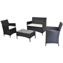 SPACE HOME - Juego de terraza rattan con mesa negro 4 piezas