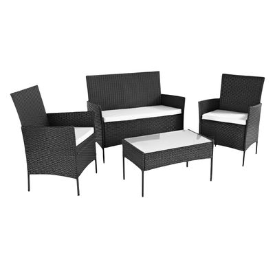 Imagen 2 del producto Juego de terraza rattan con mesa negro 4 piezas