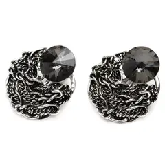 DDETALLES - Aros Mujer Cadenas Plateado Piedra Negra