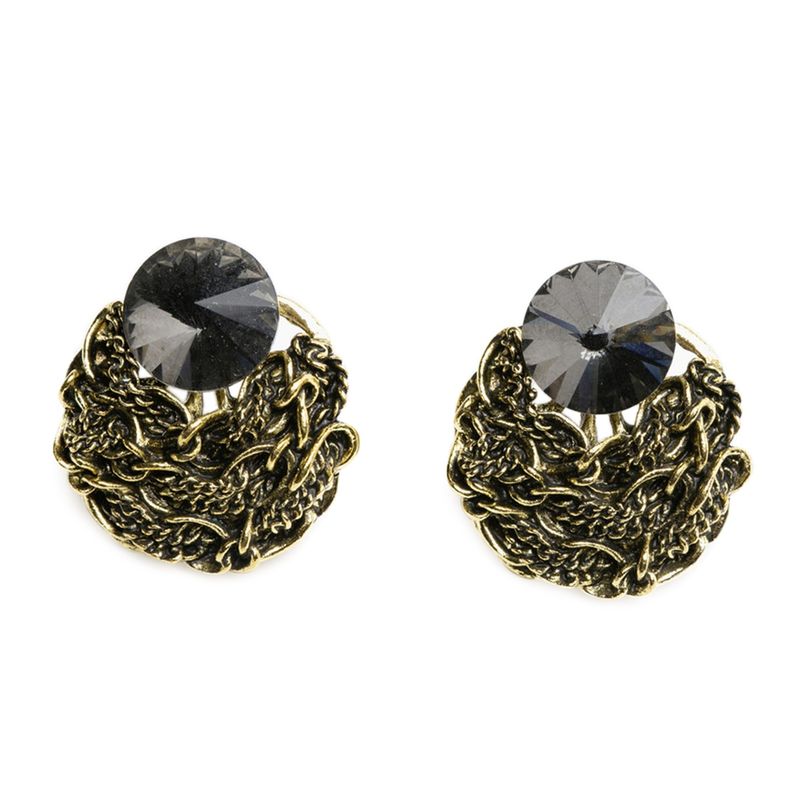 DDETALLES - Aros Mujer Cadenas Dorados Piedra Negra