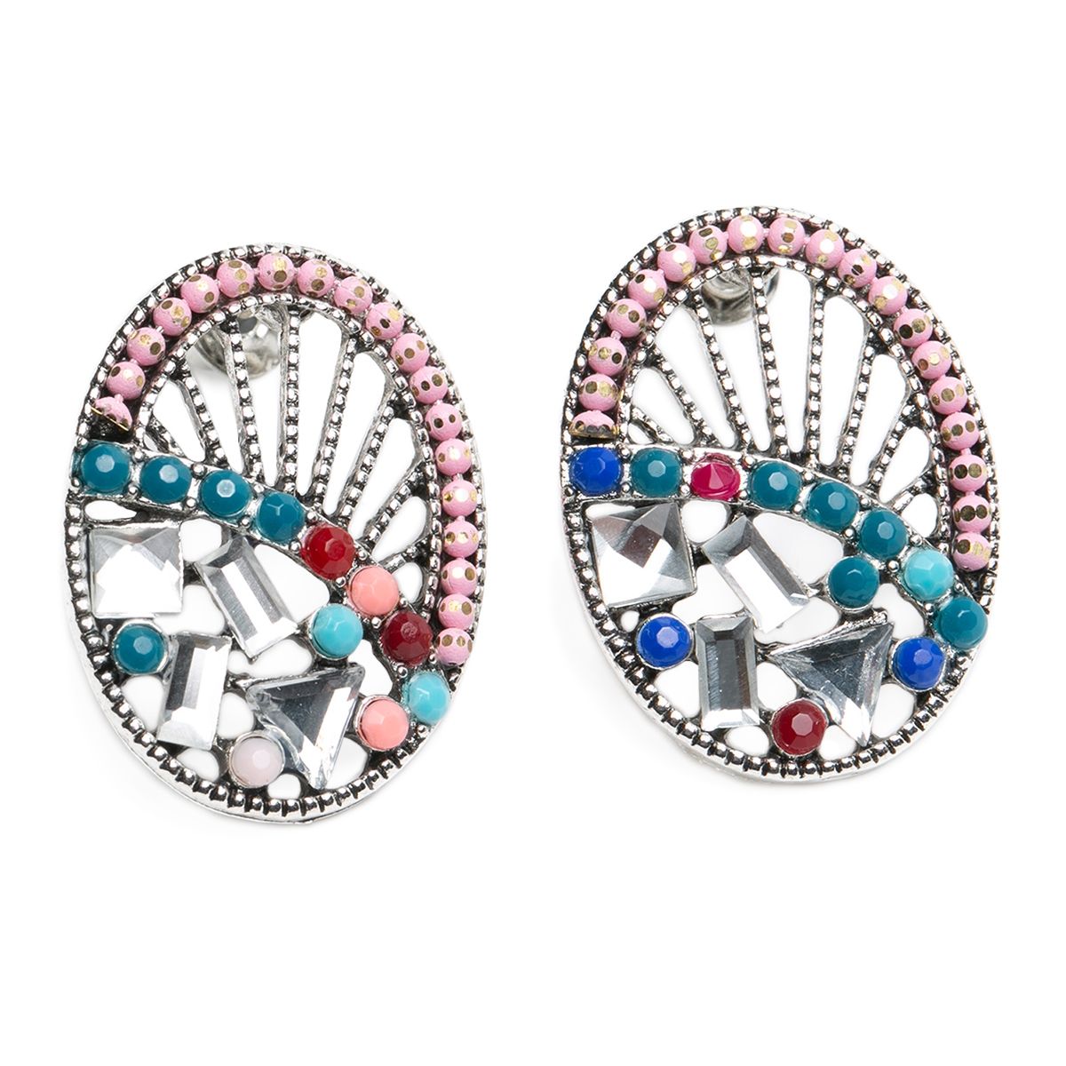 DDETALLES - Aros de Mujer Pendientes con Piedras Multicolor y Rosa