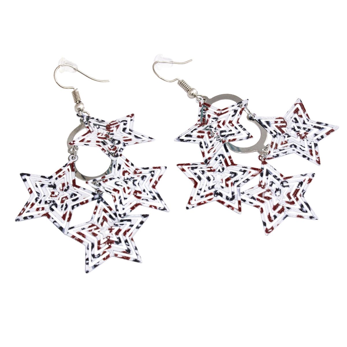 DDETALLES - Aros Mujer Largos Fiesta Estrellas Colgantes Rojo Azul