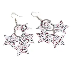 DDETALLES - Aros Mujer Largos Fiesta Estrellas Colgantes Rojo Azul