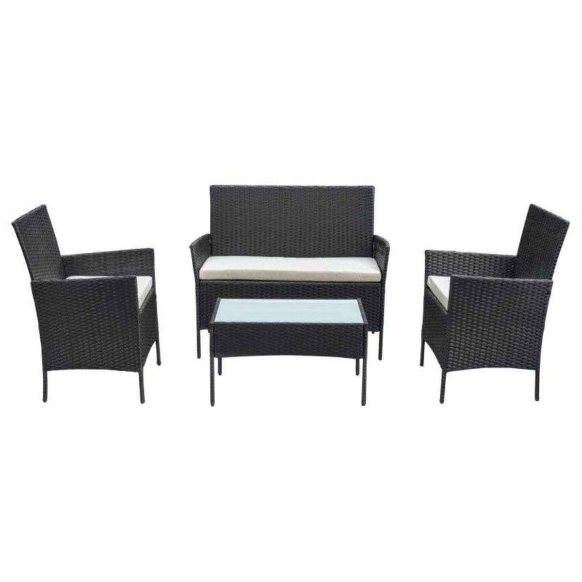 SPACE HOME - terraza para jardin rattan con mesa negro 4 piezas