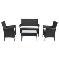 Terraza para jardin rattan con mesa negro 4 piezas