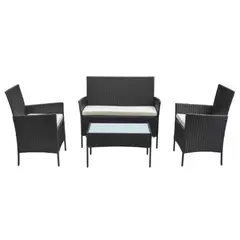 SPACE HOME - Terraza para jardin rattan con mesa negro 4 piezas