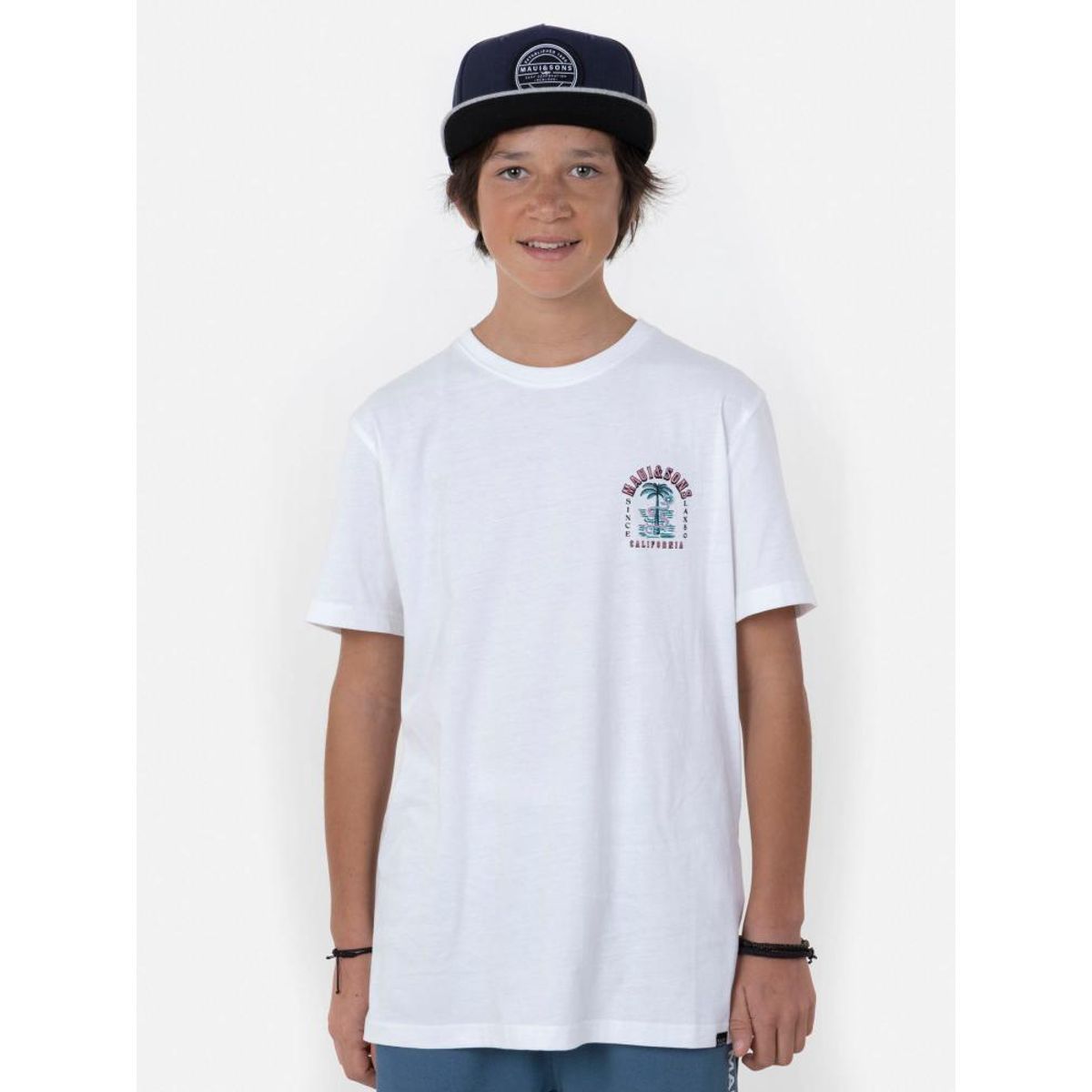 MAUI AND SONS - Polera SNAKE & PALM Juvenil Blanco Maui and Sons