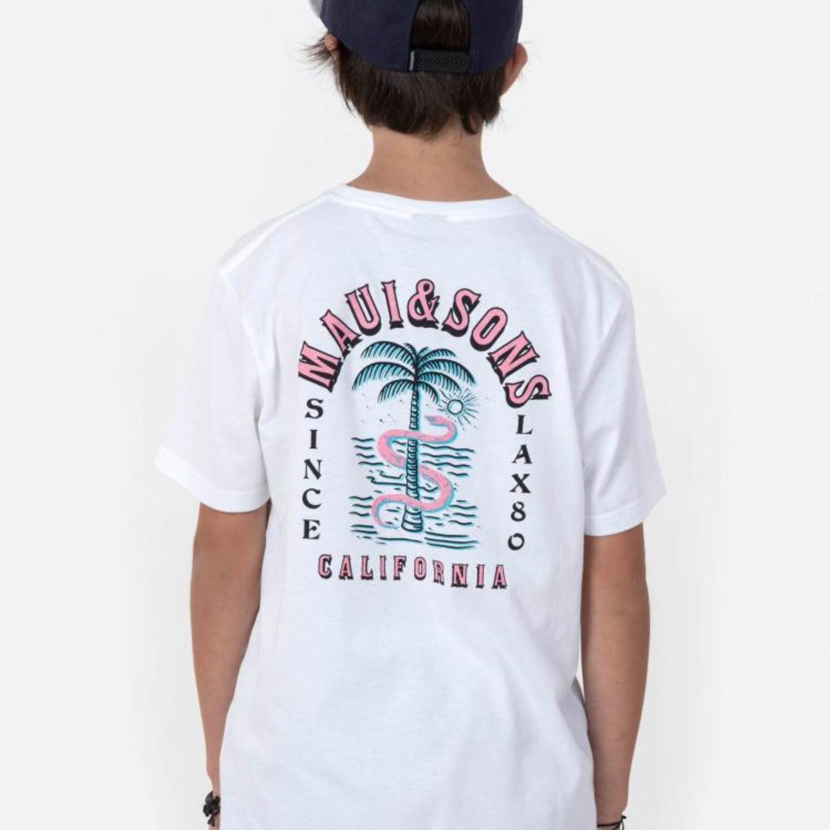 MAUI AND SONS - Polera SNAKE & PALM Juvenil Blanco Maui and Sons