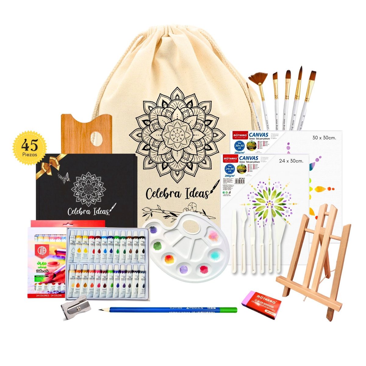 GENERICO - Set de Arte pintura óleos Kit de Arte 45 piezas 24 Colores