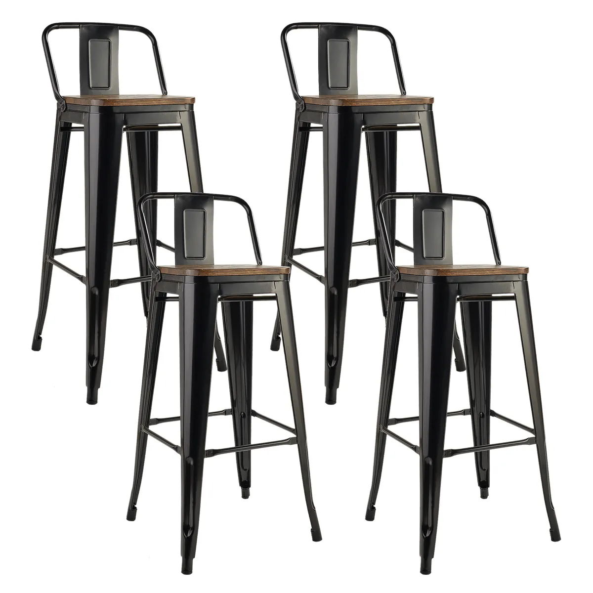 NOVAHUS - Pack 4 Pisos De Bar Tolix Asiento de Madera Negro