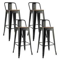 NOVAHUS - Pack 4 Pisos De Bar Tolix Asiento de Madera Negro