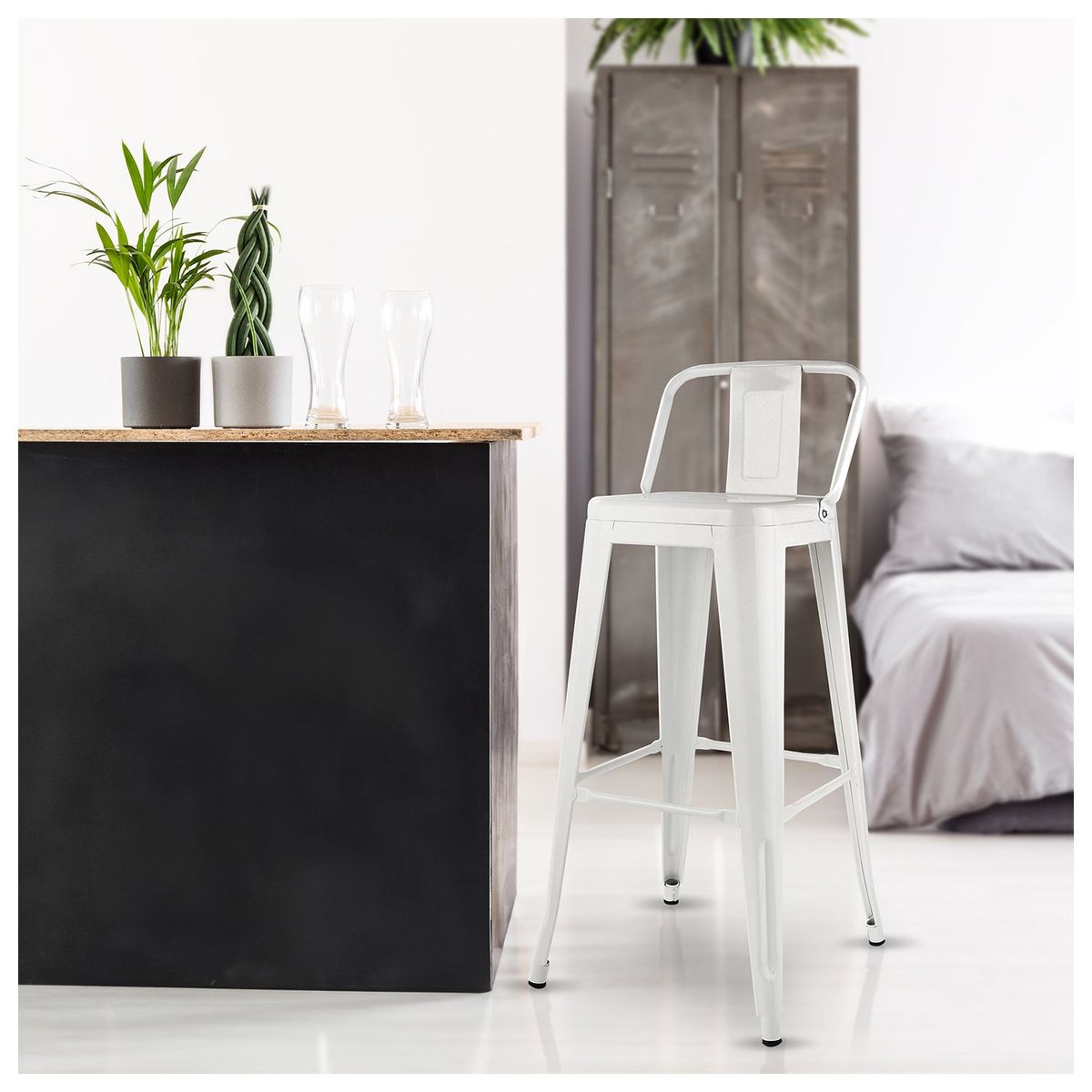 NOVAHUS - PACK DE 4 SILLA ALTA METAL BLANCO