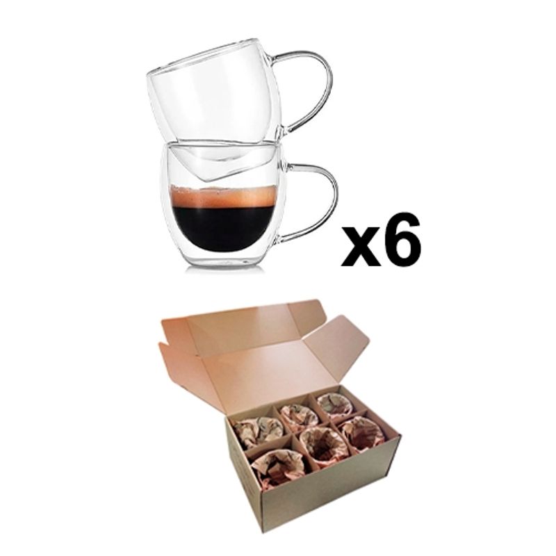 PERFECT CLASS - Set 6 Taza Café Doble Pared 250ml