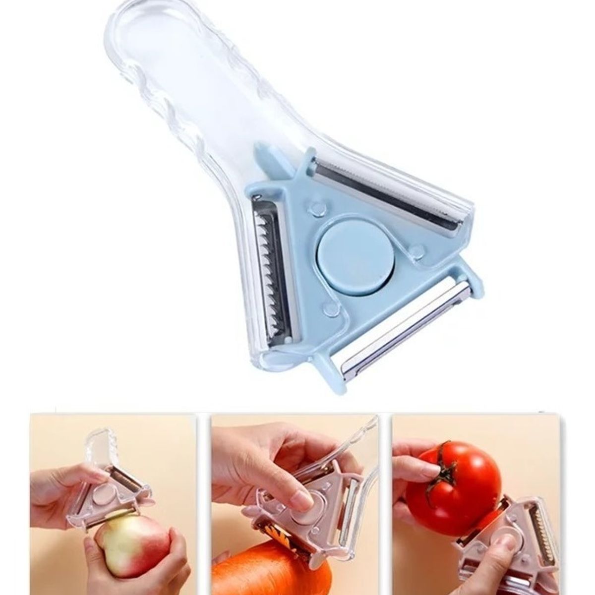 GENERICO - Pelador De Papas Frutas Y Verduras 3en1 Multiusos Ergonómico CELESTE