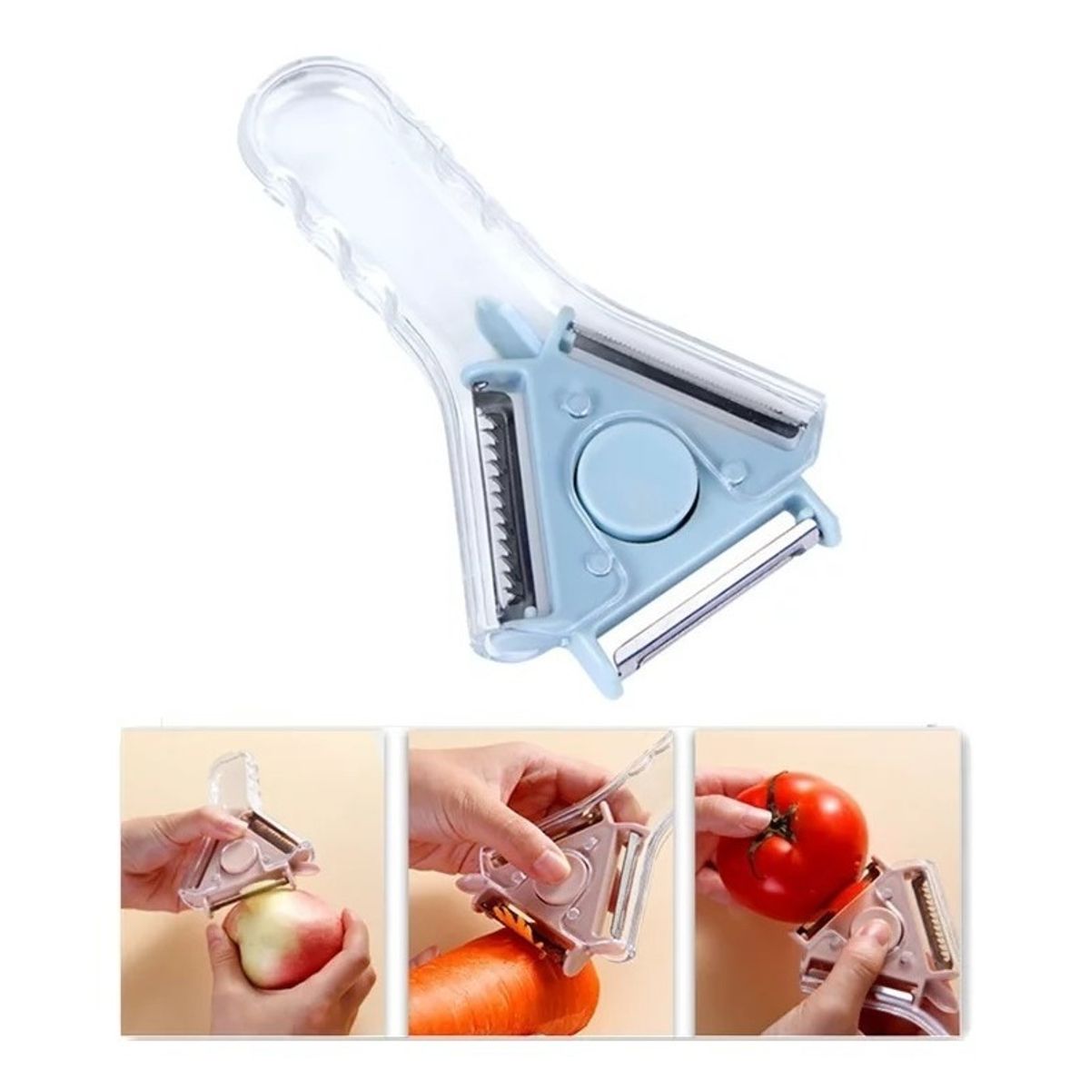 GENERICO - Pelador De Papas Frutas Y Verduras 3en1 Multiusos Ergonómico CELESTE