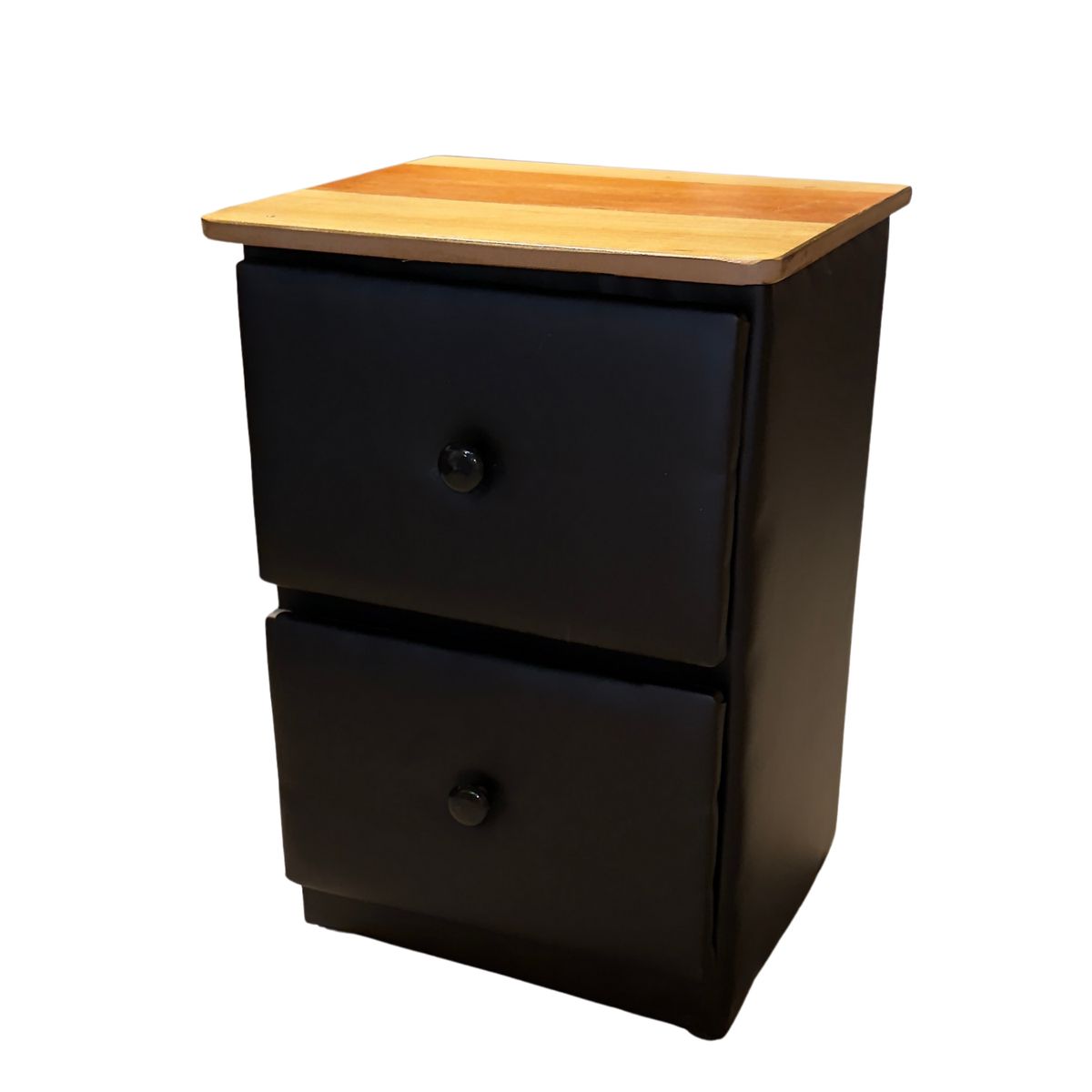 GENERICO - Veladores Doble Cajón Negro Eco Cuero Muebles Rimar