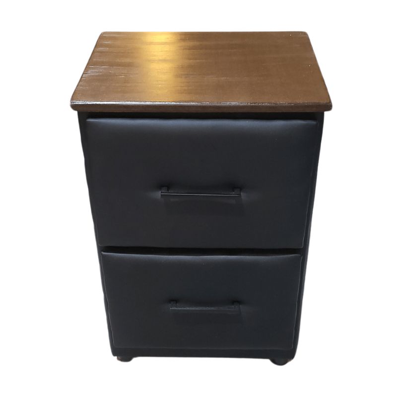 GENERICO - Veladores Doble Cajón Negro Eco Cuero Muebles Rimar