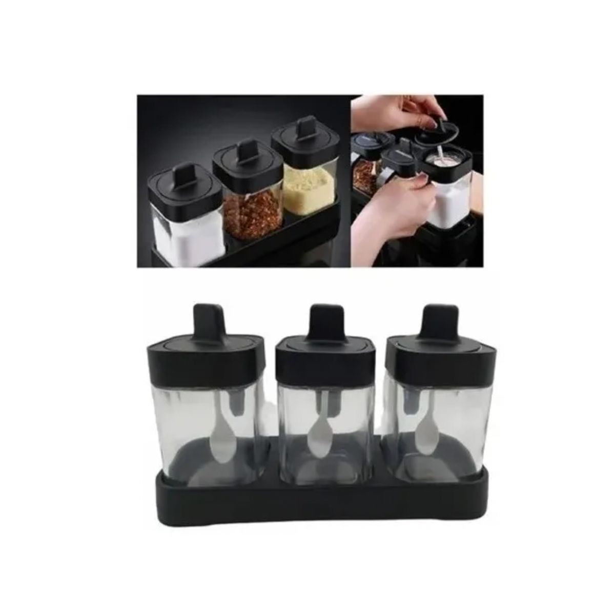 GENERICO - Set 3 Especieros Condimentos De Vidrio Diseño Dos En Uno