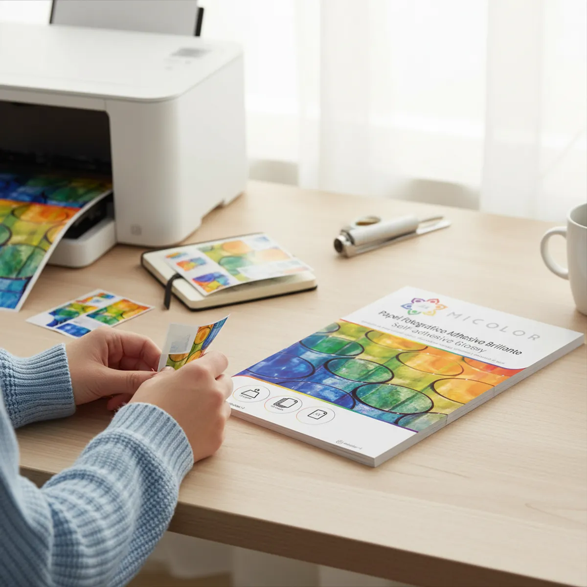 MICOLOR - Papel adhesivo brillante a4 115 g 50 hojas