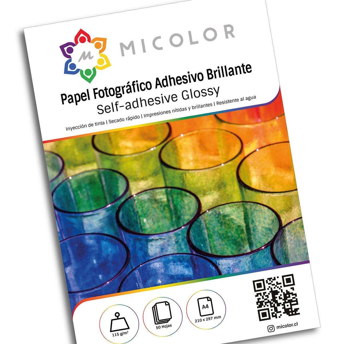 MICOLOR - Papel adhesivo brillante a4 115 g 100 hojas