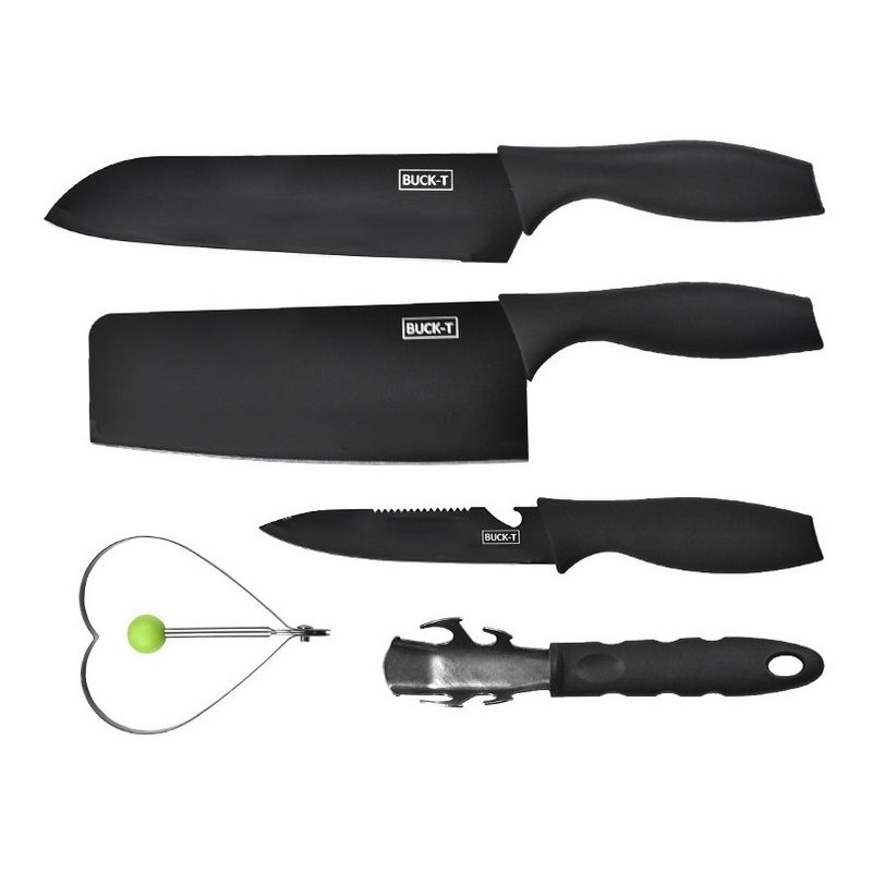 GENERICO - Set De Cuchillos de Cocina 5piezas color Negro 5 en 1