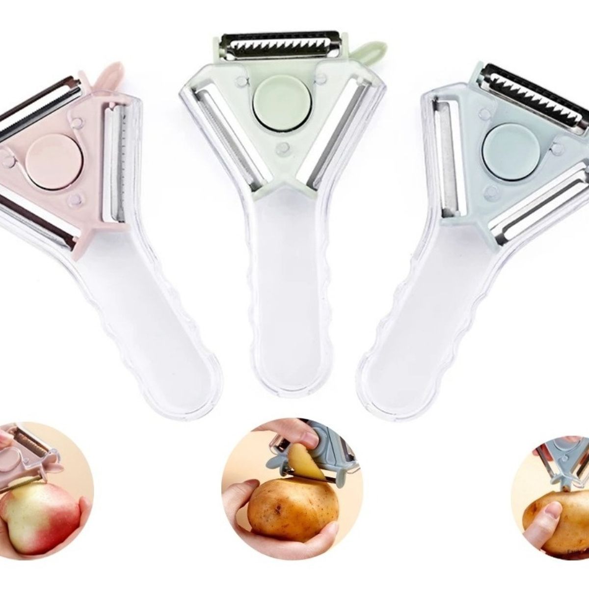 GENERICO - Pelador De Papas Frutas Y Verduras 3en1 Multiusos Ergonómico ROSA