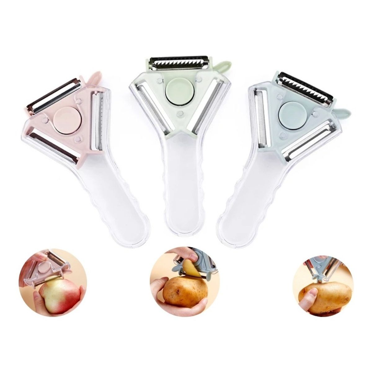 GENERICO - Pelador De Papas Frutas Y Verduras 3en1 Multiusos Ergonómico ROSA