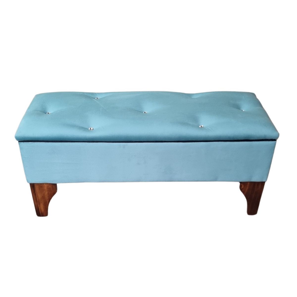 GENERICO - Banqueta Baúl Botón Diamante Turquesa Felpa 105x40x45x20  Rimar