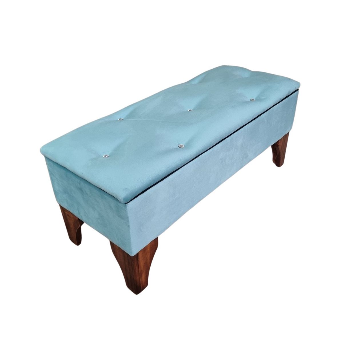 GENERICO - Banqueta Baúl Botón Diamante Turquesa Felpa 105x40x45x20  Rimar