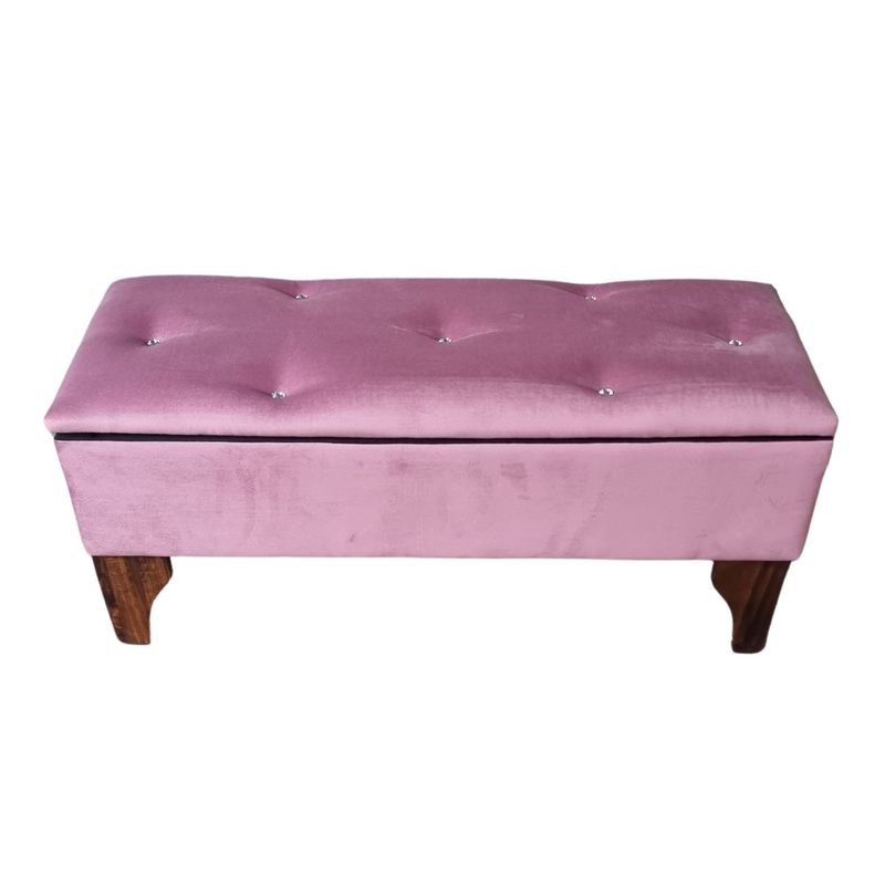 GENERICO - Banqueta Baúl Botón Diamante Palo Rosa Felpa 105x40x45x20 Rimar