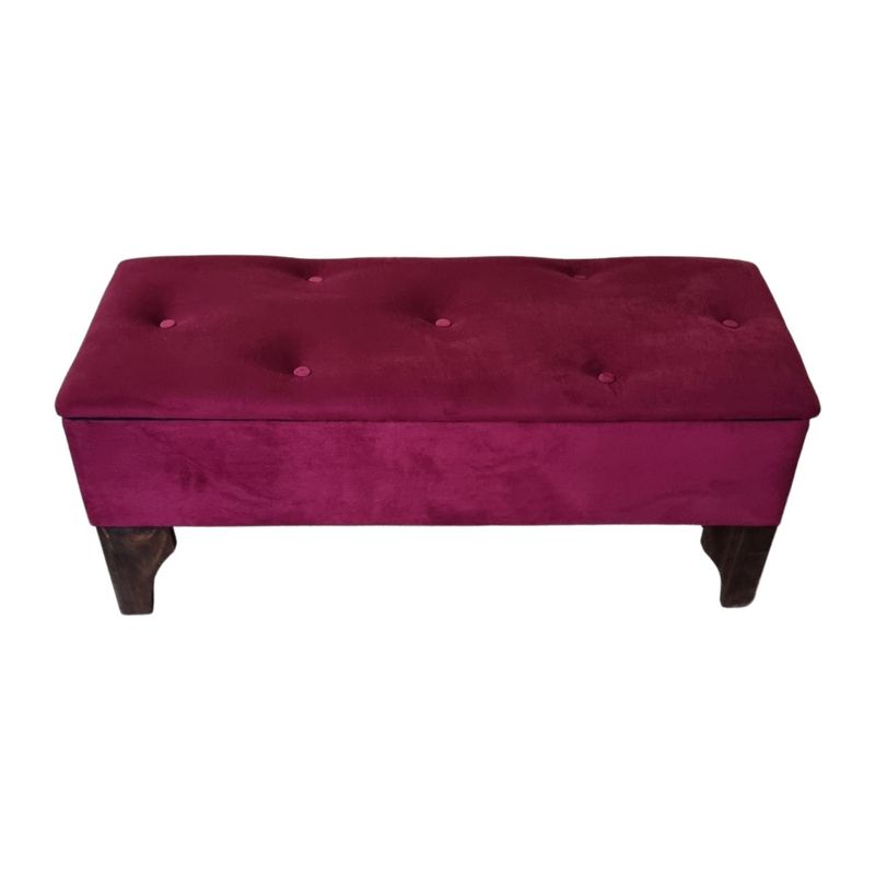 GENERICO - Banqueta Baúl Botón Vino Tinto Felpa Muebles Rimar