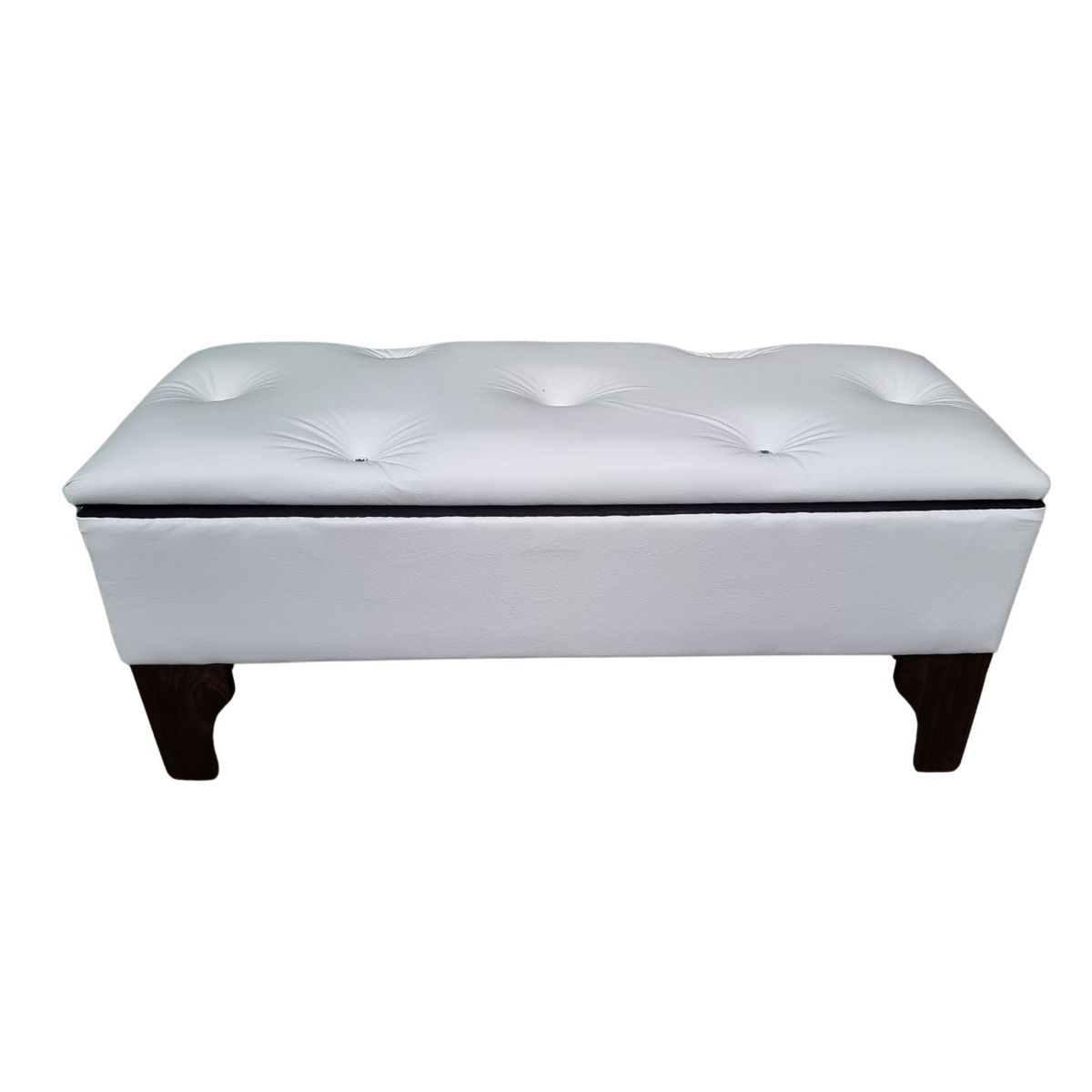 GENERICO - Banqueta Baúl Botón Diamante Blanco Eco Cuero 105x40x45x20 Rimar
