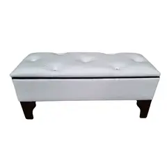 GENERICO - Banqueta Baúl Botón Diamante Blanco Eco Cuero 105x40x45x20 Rimar