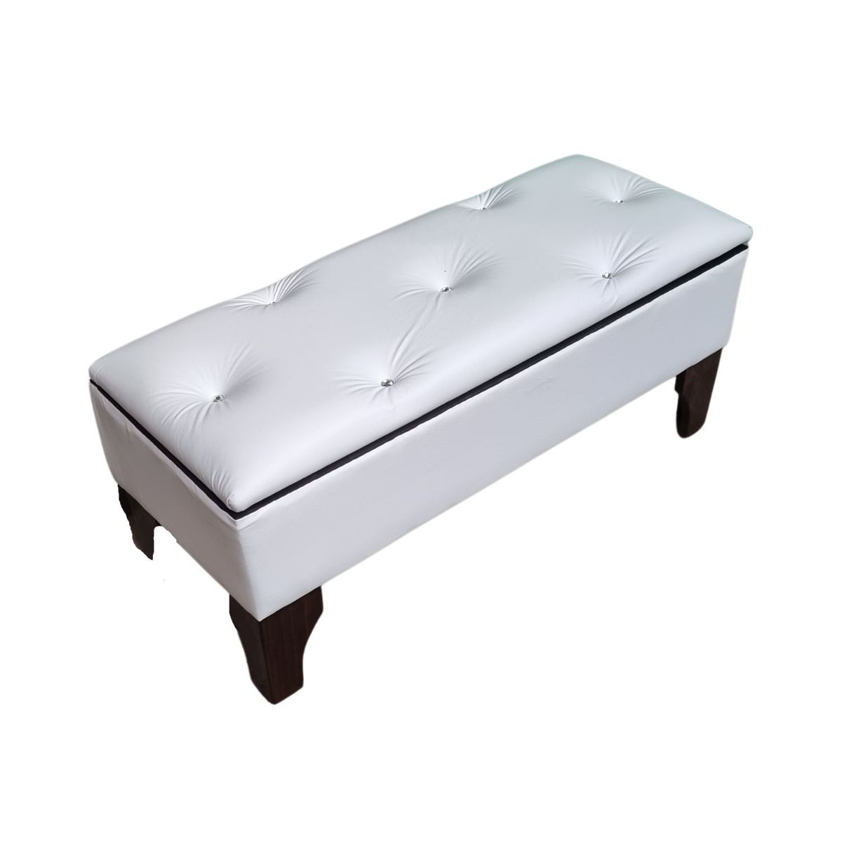 GENERICO - Banqueta Baúl Botón Diamante Blanco Eco Cuero 105x40x45x20 Rimar