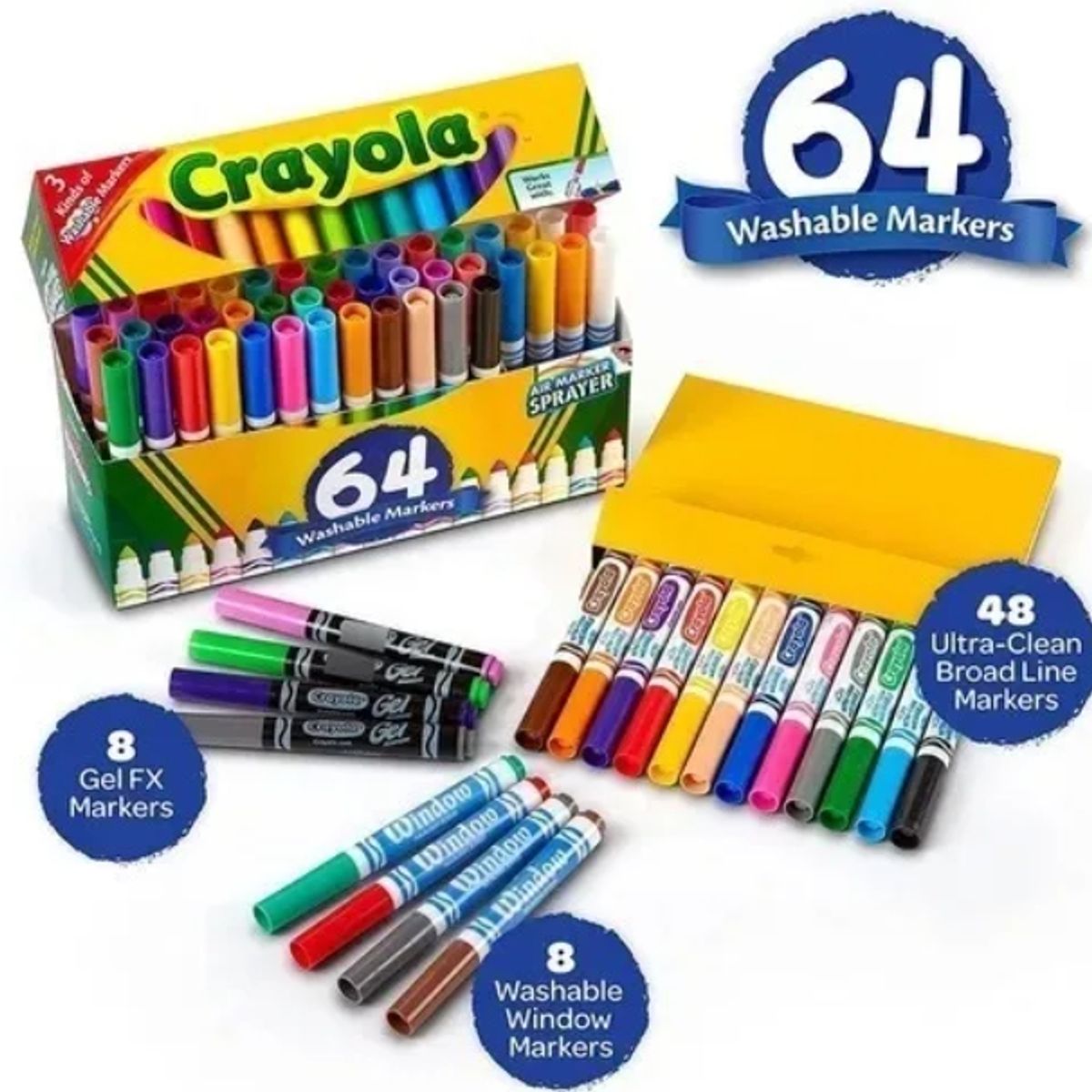 CRAYOLA - Marcadores Lavables Washable Markers 64 Colores Crayola