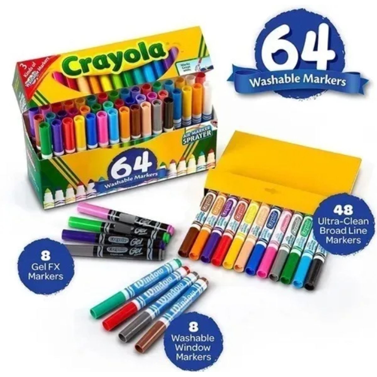 CRAYOLA - Marcadores Lavables Washable Markers 64 Colores Crayola
