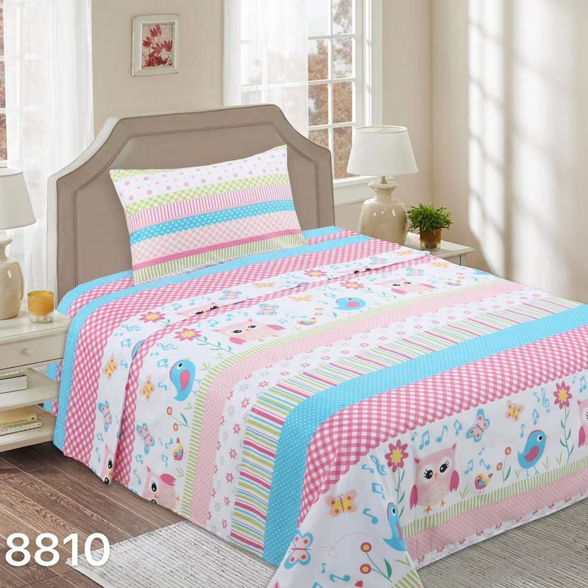 GENERICO - Juego de Sábanas de Tela 1 1/2 Plazas 144 Hilos - Buho Niña M8810