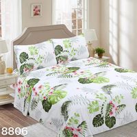 Juego de Sábanas 1 1/2 Plazas 144 Hilos - Blanco Hojas Blanco M8806