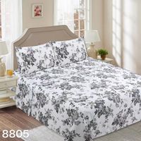 Juego de Sábanas 1 1/2 Plazas 144 Hilos - Blanco Hojas Grises M8805